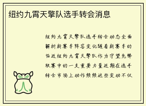 纽约九霄天擎队选手转会消息