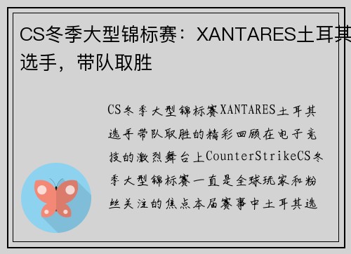 CS冬季大型锦标赛：XANTARES土耳其选手，带队取胜