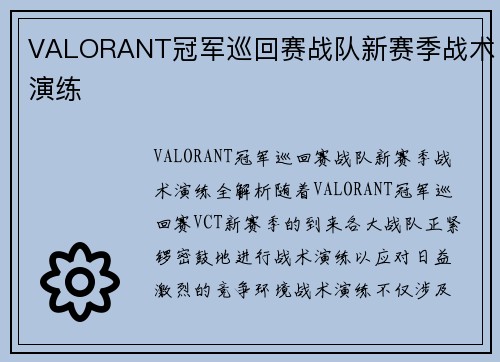 VALORANT冠军巡回赛战队新赛季战术演练