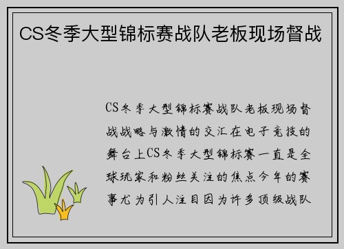 CS冬季大型锦标赛战队老板现场督战